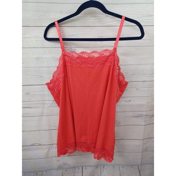 Cato Tops - Cato Red Stretch Spaghetti Strap Top Lace Trim Plus Sz 22